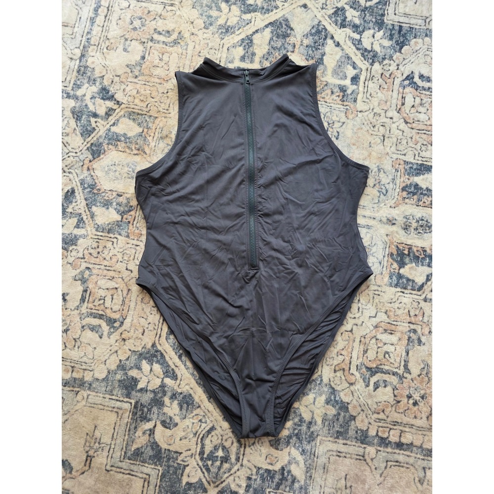 Skims Size 3X Swim Zip Front Sleeveless One Piece Gunmetal Grey